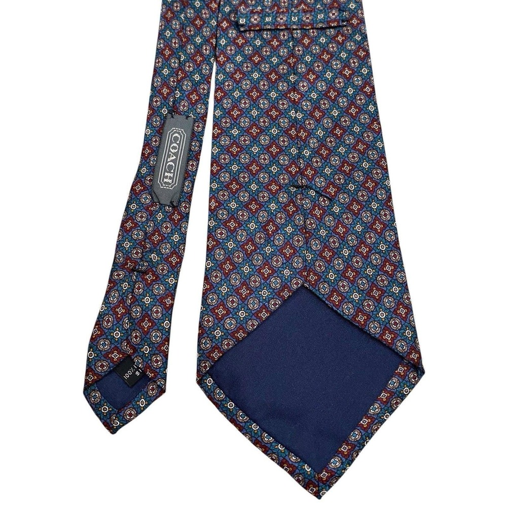 Vintage Coach Silk Tie Necktie Burgundy Gray Medallion Geometric Classic - Picture 3 of 6